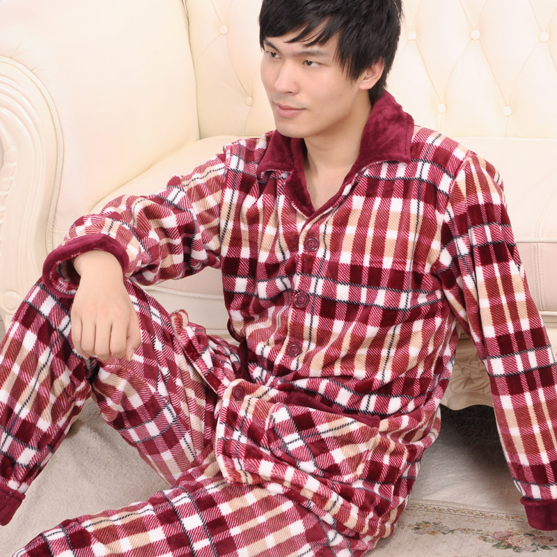 Winter male casual lounge thickening noble coral fleece thermal sleep set