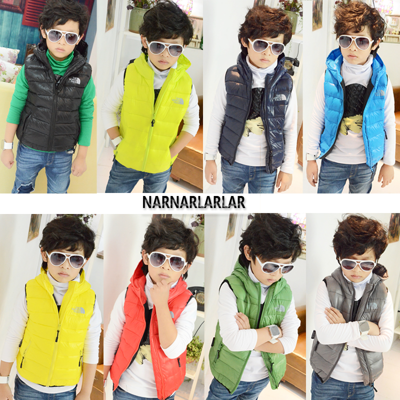 Winter male girls clothing male child candy color with a hood down vest coat s6 y vest