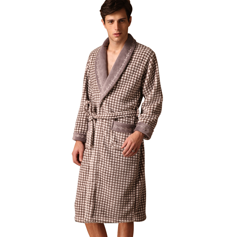 Winter male sleepwear casual coral fleece lounge robe