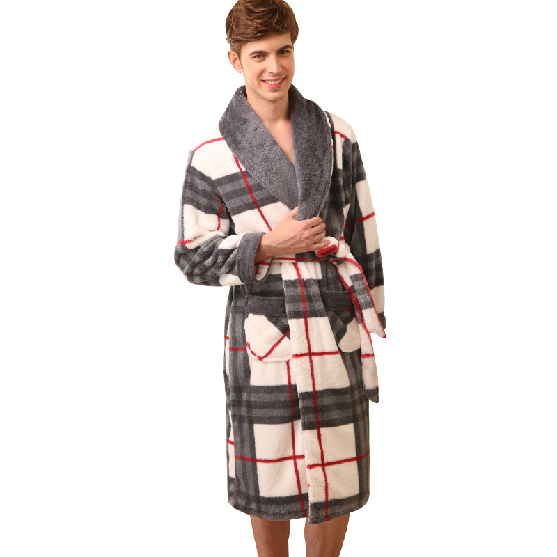 Winter male sleepwear casual coral fleece lounge robe