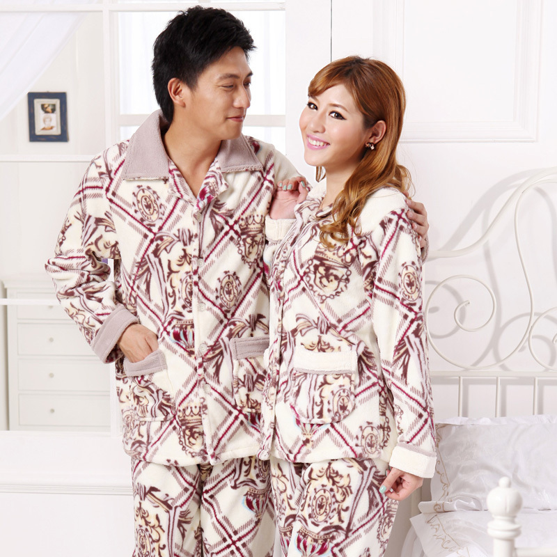 Winter male women's coral fleece casual lounge thickening lovers sleep set