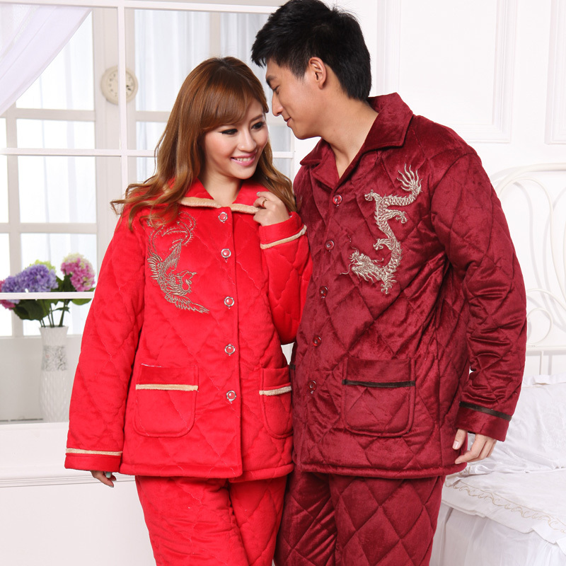 Winter male women's sistance thermal sleepwear lovers coral fleece cotton-padded lounge set