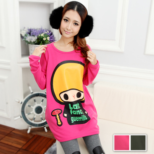 Winter maternity clothing goatswool plus size cartoon print maternity t-shirt fleece top thermal maternity basic shirt   1S