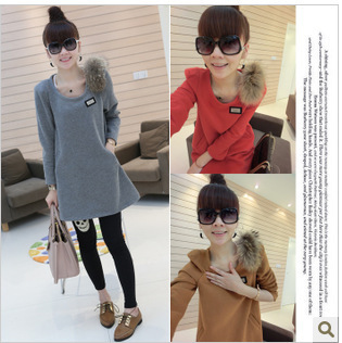 Winter maternity clothing thick fleece maternity top medium-long o-neck long-sleeve thermal maternity t-shirt