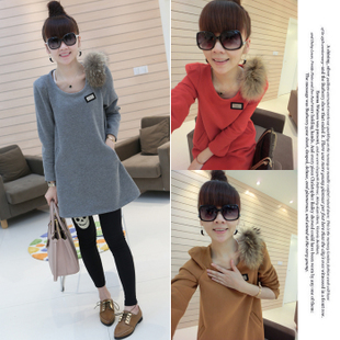 Winter maternity top t-shirt maternity thermal long-sleeve basic shirt medium-long velvet maternity sweatshirt