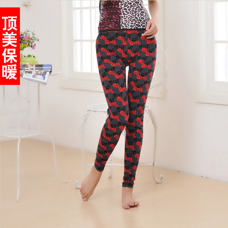 Winter modal women's print thickening plus velvet warm pants thin leg thermal pants