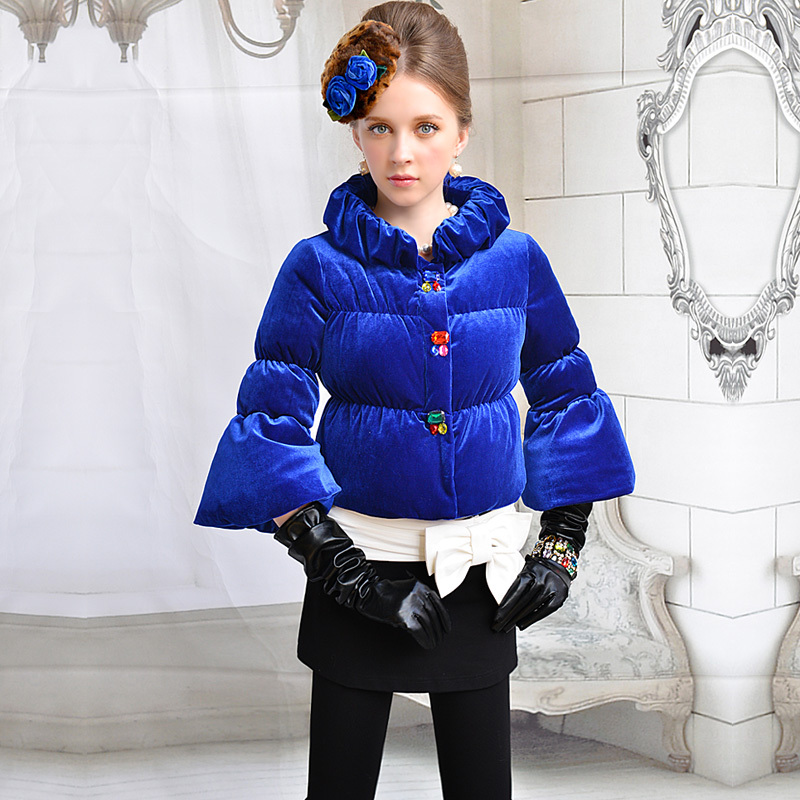 Winter navy blue velvet multicolour sparkling diamond women's down coat short design