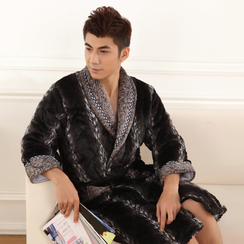 Winter new arrival british style male long-sleeve marten velvet thickening cotton-padded robe lounge j816