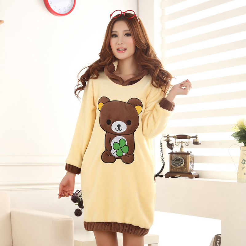 Winter new arrival cartoon bear women's long-sleeve coral fleece nightgown lounge es0031