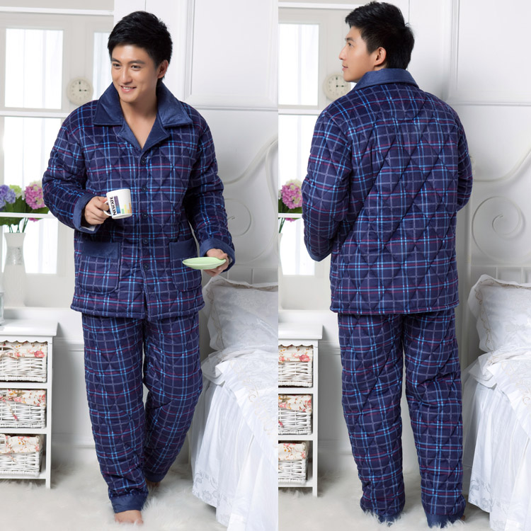 Winter new arrival male long-sleeve thickening coral fleece clip cotton-padded jacket sleep set lounge 112 fresh plaid