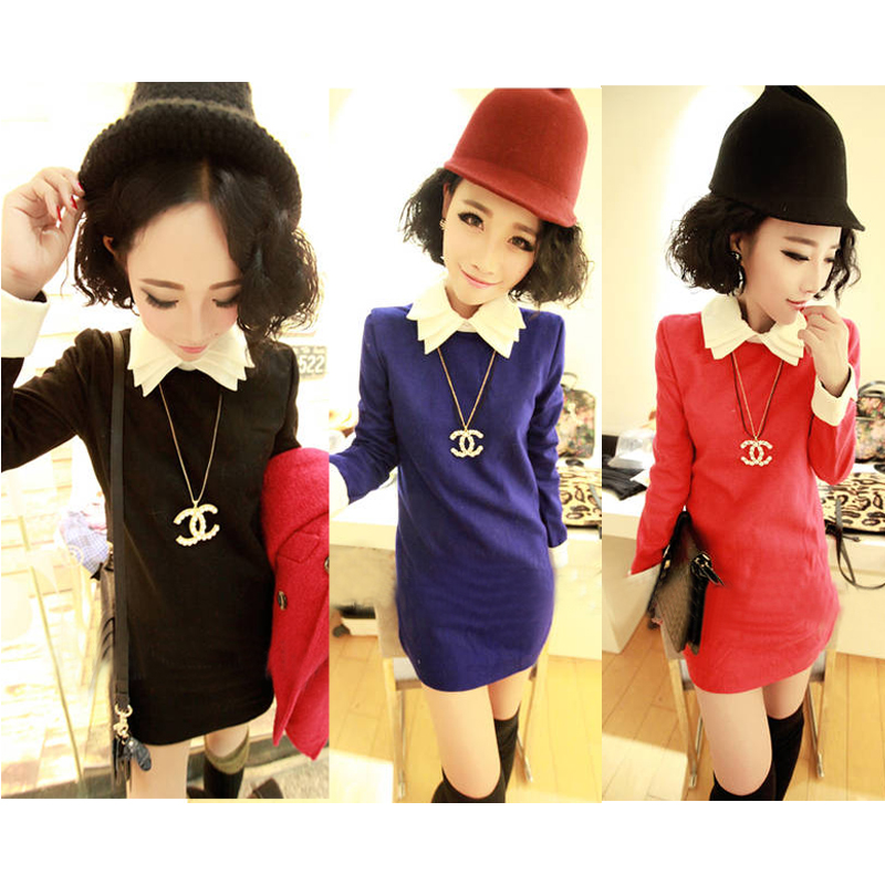 Winter new arrival one-piece dress high quality peter pan collar woolen one-piece dress