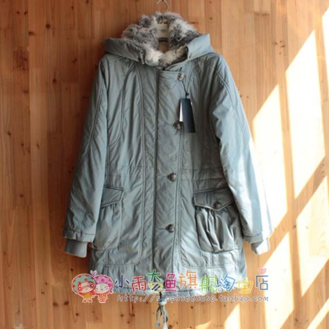 Winter new arrival rabbit fur thickening tooling cotton-padded jacket overcoat rabbit fur the disassemblability denim blue