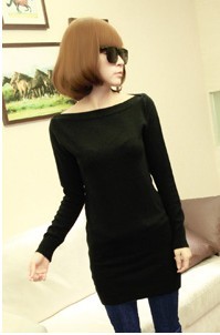 Winter new arrival slit neckline elegant slim long design basic shirt sweater female