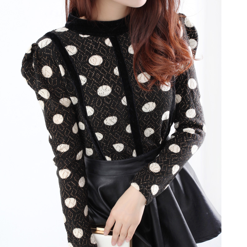 Winter new arrival stand collar shoulder pads slim stand collar polka dot knitted pullover sweater top female ad213