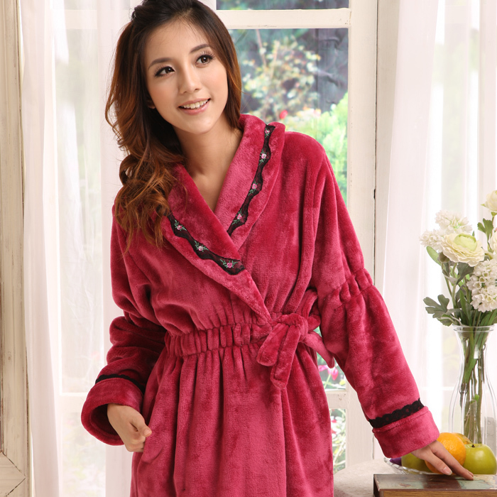 Winter new arrival Women coral fleece robe bathrobes thickening one piece coral fleece sleepwear robe