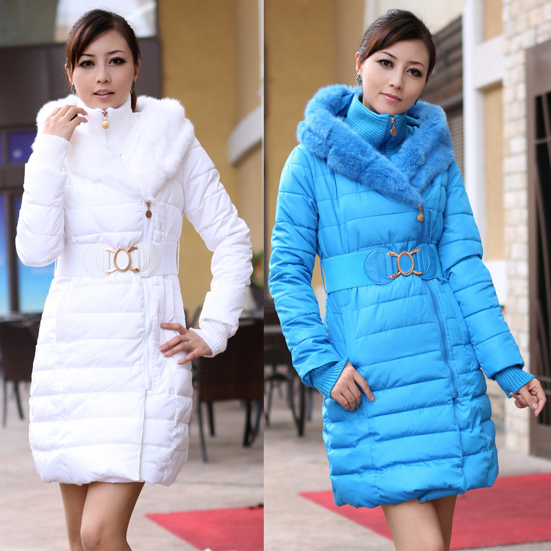 Winter new arrival women's rabbit fur Oblique zipper jacket  fashion medium-long slim down coat  lady Down & Parkas