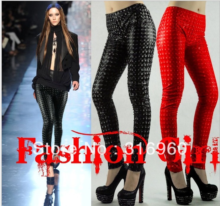 Winter new solid color elastic PU patent leather backing pants nine minutes of pants