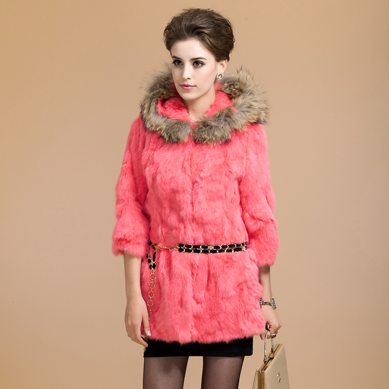 Winter New Style Genuine Mink Fur Coat With Hood Women's Lovely Long Garment   Wholesale Retail