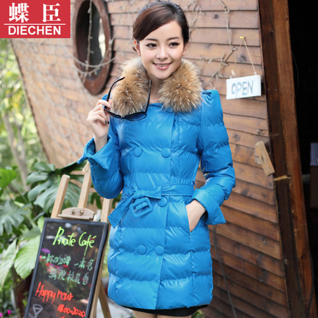 Winter outerwear 2012 wadded jacket female medium-long PU plus size thickening fur collar cotton-padded jacket women's