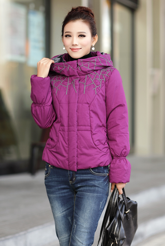 Winter outerwear 2012 women's casual embroidered hooded strap plus size short design wadded jacket women's