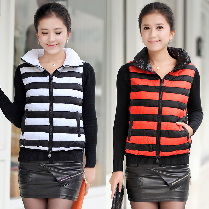 Winter outerwear 2012 women's fashion personality casual outerwear thermal stripe wadded jacket vest