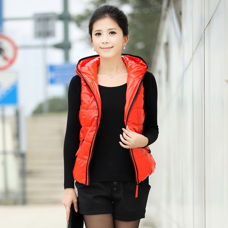 Winter outerwear vest 2012 women's short design cotton vest casual hooded portrait shiny short vest