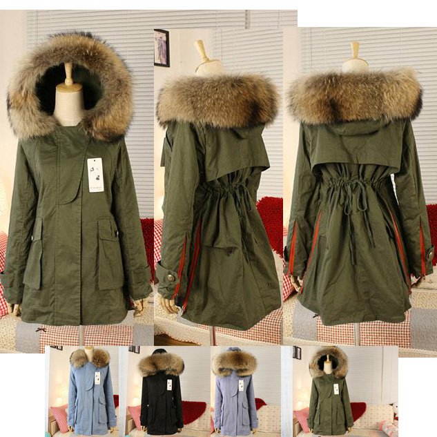 Winter partysu ultralarge raccoon fur collar lamb fur cotton padded overcoat wadded jacket medium-long outerwear