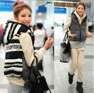 Winter patchwork with a hood thickening vest cotton vest outerwear female