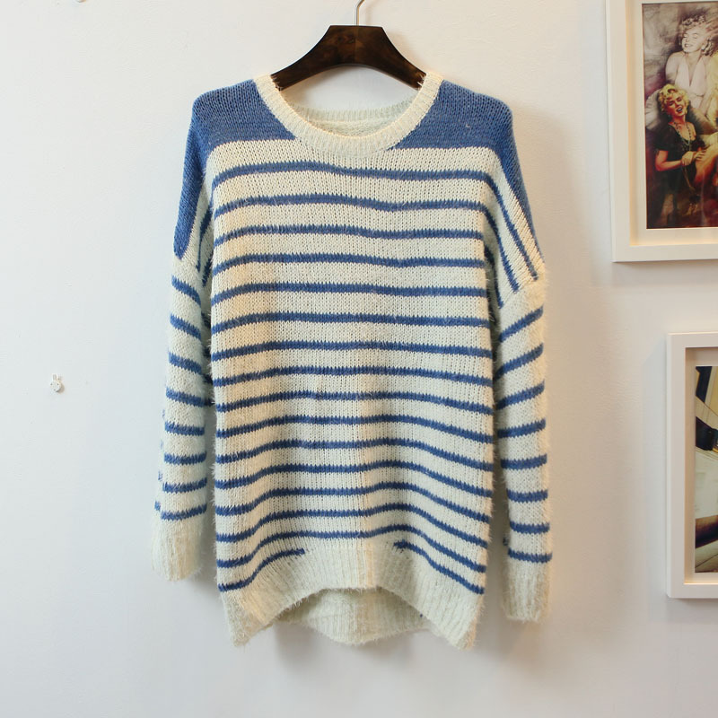 Winter plus size clothing sweater stripe mohair soft loose pullover sweater a22 5