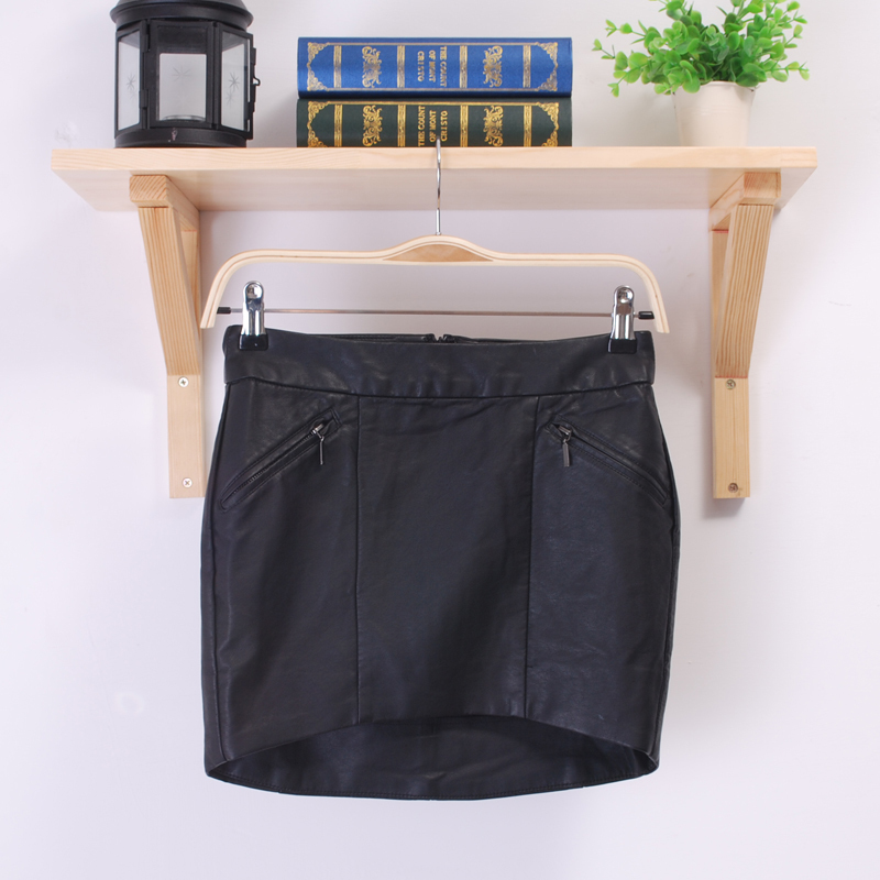 Winter plus size leather  female short design water washed leather PU bust  bag slim short skirt