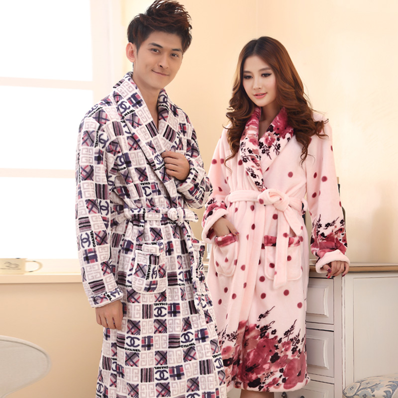 Winter plus size male women's flannel robe bathrobes thickening winter plus size coral fleece lounge