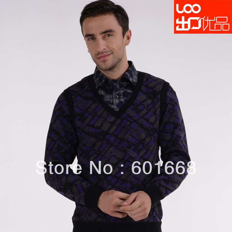 Winter print shirt collar faux two piece thermal male underwear thickening plus velvet