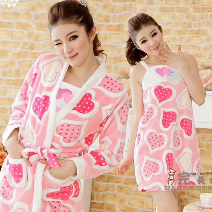 Winter robe coral fleece robe set robe bathrobes long-sleeve