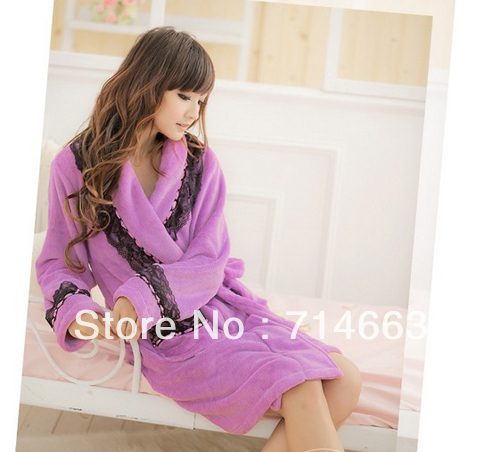 Winter Robe Female Thickening Sleepwear Female Coral Fleece Lounge Solid Color Coral Fleece Sexy Bathrobe Y823