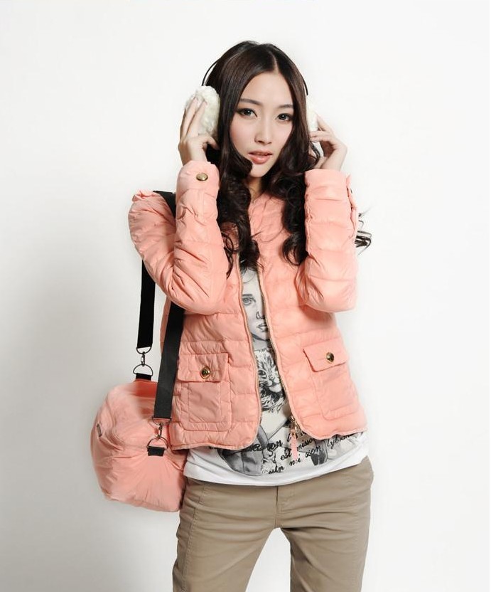 Winter short design down coat collarless hy2104 epaulette motorcycle slim female outerwear