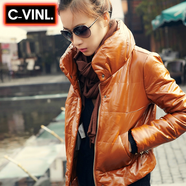 Winter single breasted stand collar women's PU short design leather clothing leather wadded jacket cotton-padded jacket