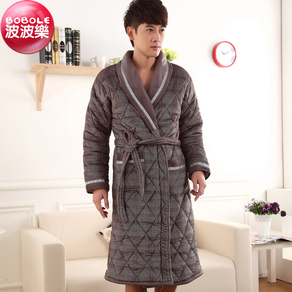 Winter sleepwear male long-sleeve autumn and winter quinquagenarian thickening sleepwear coral fleece cotton-padded robe lounge