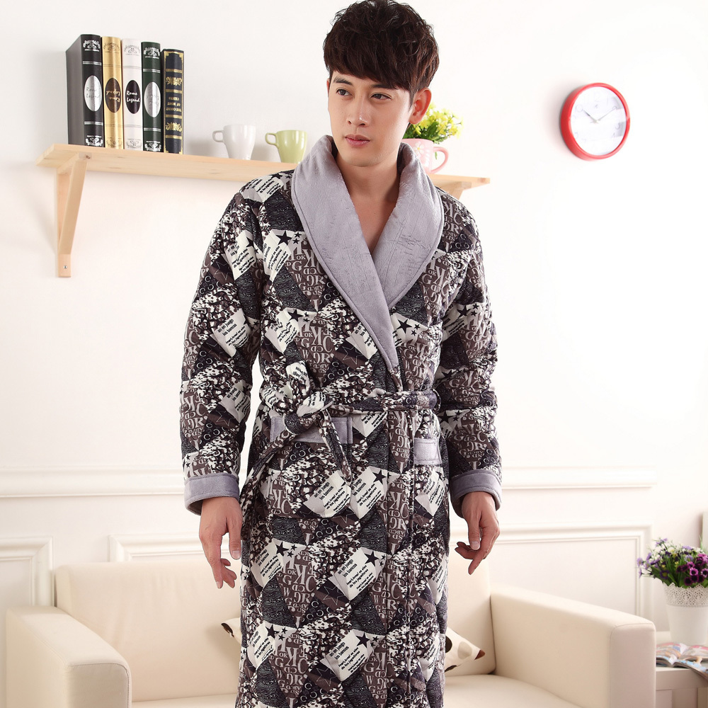 Winter sleepwear male long-sleeve autumn and winter thickening sleepwear coral fleece cotton-padded robe lounge robe