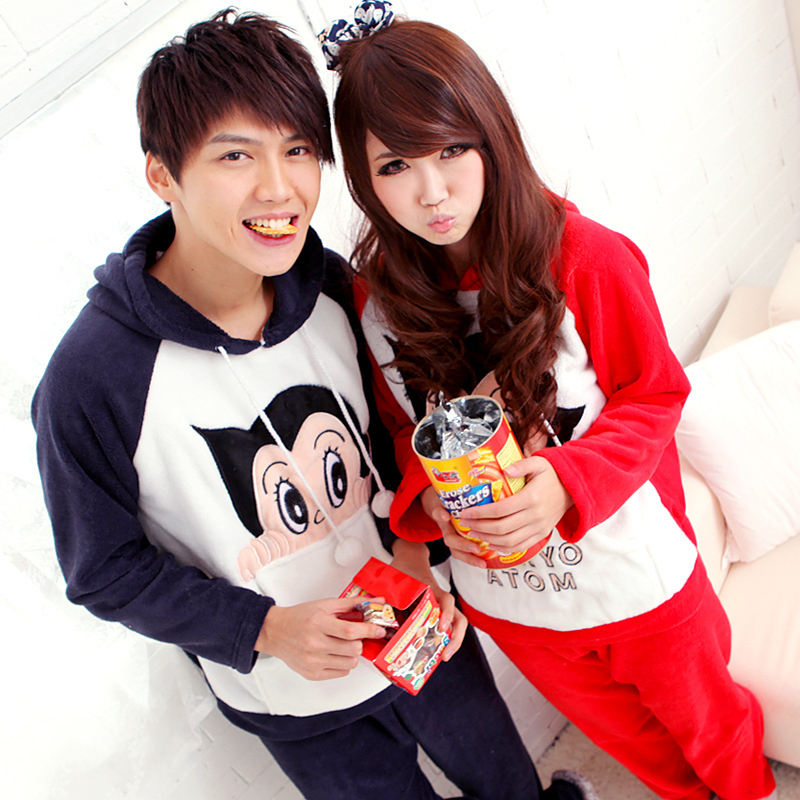 Winter sleepwear male Women thickening cartoon coral fleece lovers sleepwear lounge 0862