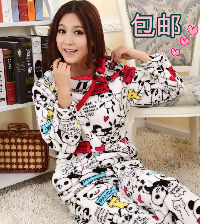 Winter sleepwear princess cartoon turtleneck thickening coral fleece sleepwear with a hood set lounge