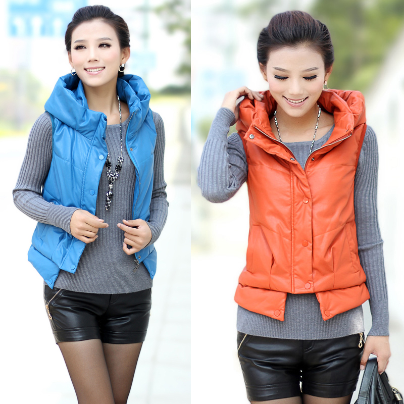 Winter slim all-match fashion leather clothing short design vest y5115