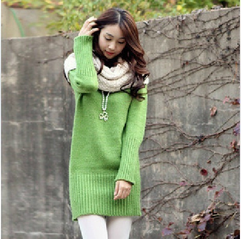 Winter solid color knitting wear long design sweater basic shirt