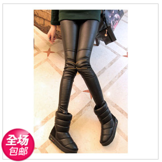 Winter spring mushroom women's sisters equipment all-match faux leather leopard print zipper plus velvet legging