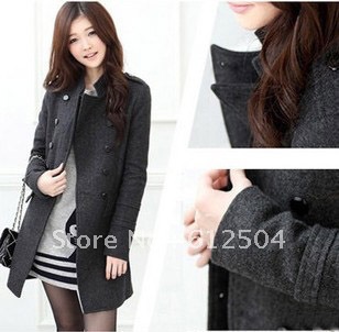 Winter stand collar wool coat medium-long trench double breasted outerwear pocket