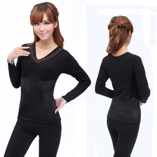 Winter super soft cashmere thermal underwear body shaping comfort plus velvet thickening women's v thermal set