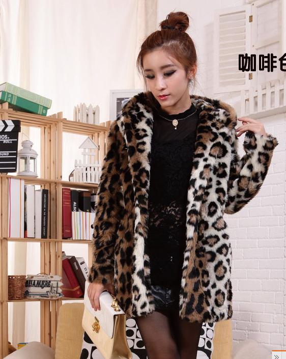 Winter Sweet Leopard Print Fur Coat Button Long-sleeve Women's Outwear Cheap