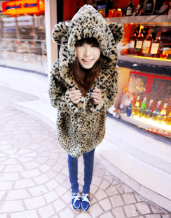 Winter sweet leopard print fur coat long-sleeve overcoat outerwear female medium-long sweatshirt