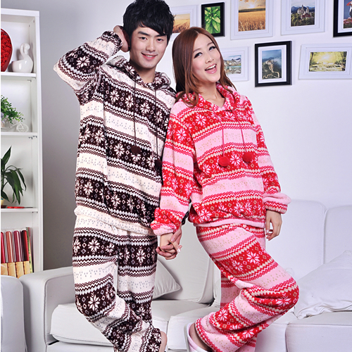 Winter thermal coral fleece lovers coral fleece sleepwear set lounge lovers rhombus