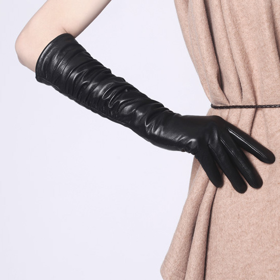 Winter thermal crievn sheepskin genuine leather gloves leather long design leather gloves female sheepskin long design