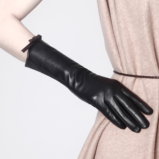 Winter thermal crievn sheepskin genuine leather gloves leather long design leather gloves female sheepskin medium-long